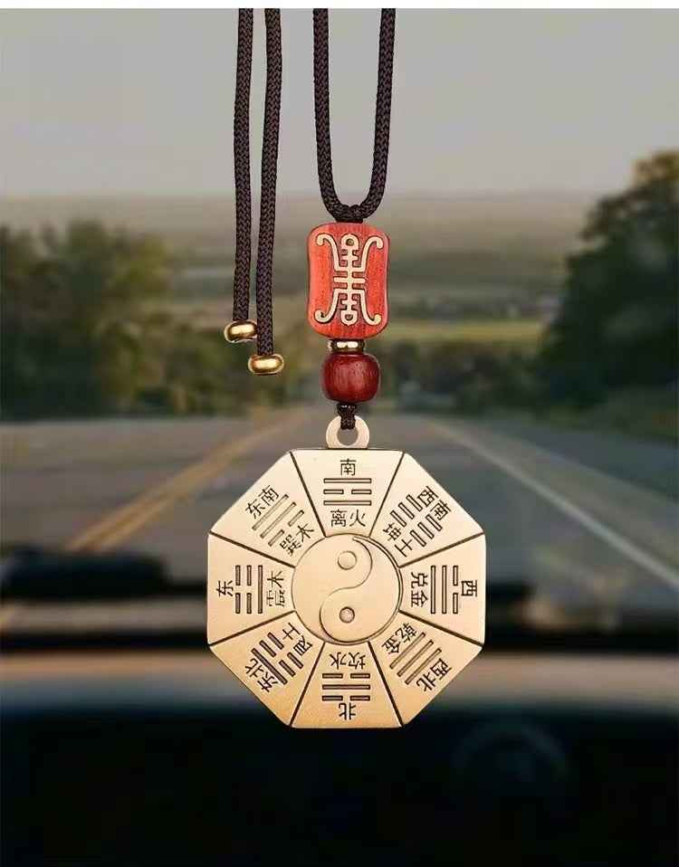 Brass Taiji Keychain - Dual-Sided Yin Yang Bagua Carved Design (40mm Diameter)